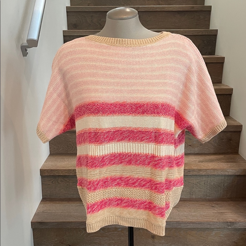 Chaps by Ralph Lauren Pink and Cream Striped Knit Sweater